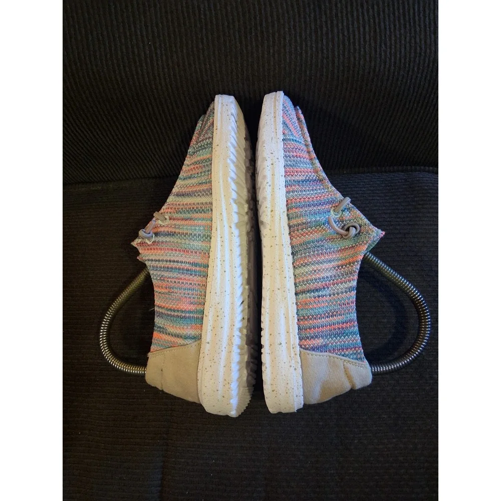 Hey Dude‎ Wendy Sox Sunset Pink Multi Color Knit Slip On Loafers Womens Size 6